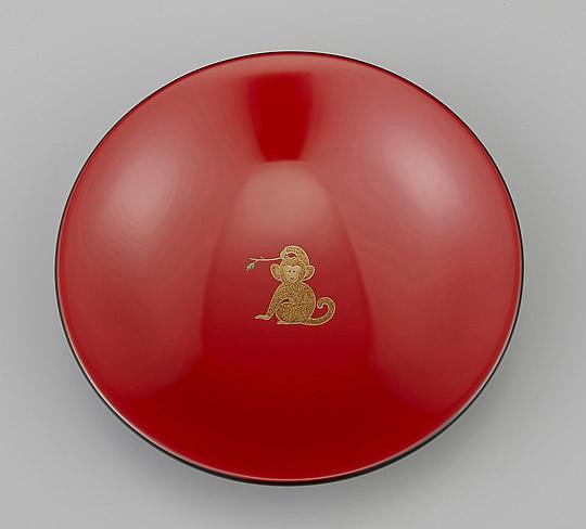 輪島塗 ユリ型 菓子鉢 干支・申蒔絵