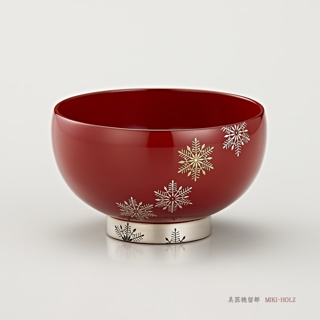 輪島塗　汁椀　スノークリスタル蒔絵　朱   1客