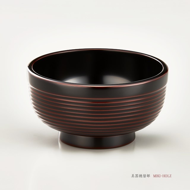 輪島塗　雑煮椀　平筋形　溜内黒塗（紙箱入り）/ Urushi Art Wajimanuri：Soup bowl zouni-wan (code:1195)