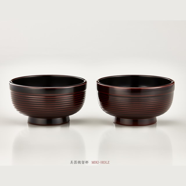 輪島塗　雑煮椀　平筋形　溜内黒塗　ペア（紙箱入り）/ Urushi Art Wajimanuri：Soup bowl zouni-wan, pair bowl (code:1195p)