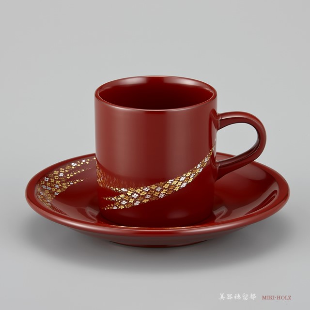 輪島塗　コーヒーカップ　小華沈金　うるみ （漆塗りスプーン付き）/Urushi Art Wajimanuri：coffee cup（code:1981urumi）