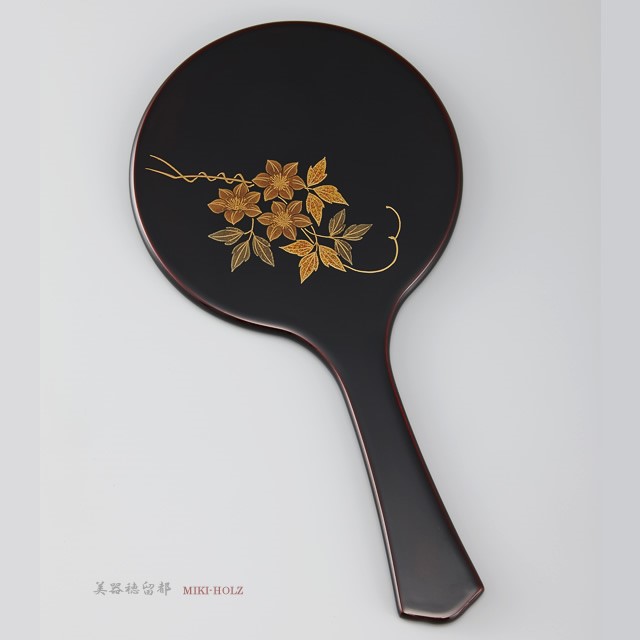 輪島塗 手鏡 鉄線蒔絵 丸形 溜塗り 紙箱入り 輪島塗 手鏡 鉄線蒔絵 丸形 溜塗り 紙箱入り
